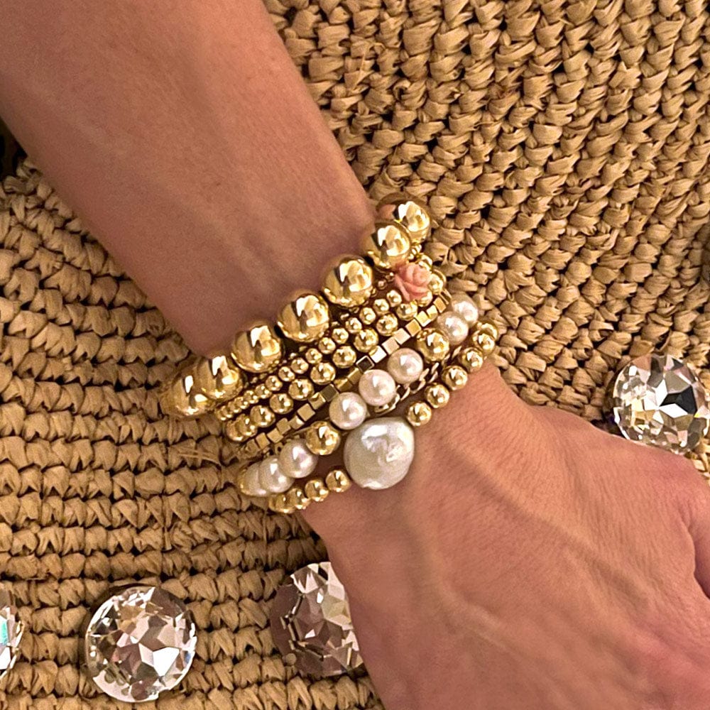 8mm 14k gold filled bead bracelet with 14k gold filled and pearl bracelet stack