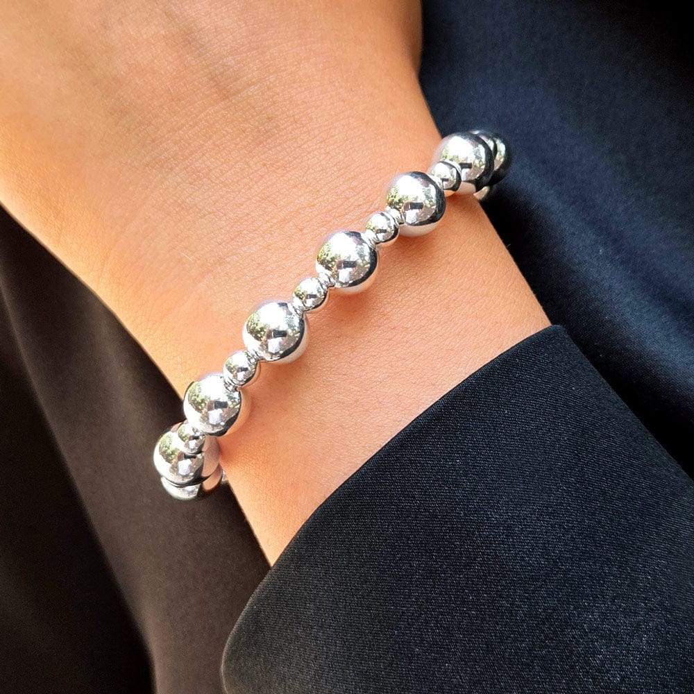 9mm & 4mm Sterling Silver Bead Bracelet Stacked
