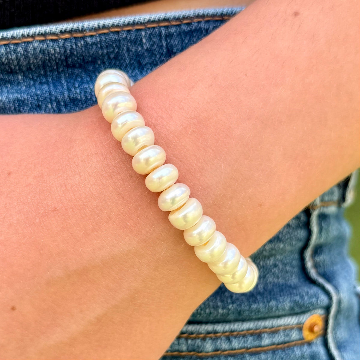 The Audrey Pearl Bracelet – Ivory Pearl Stretch Bracelet | Handmade in California