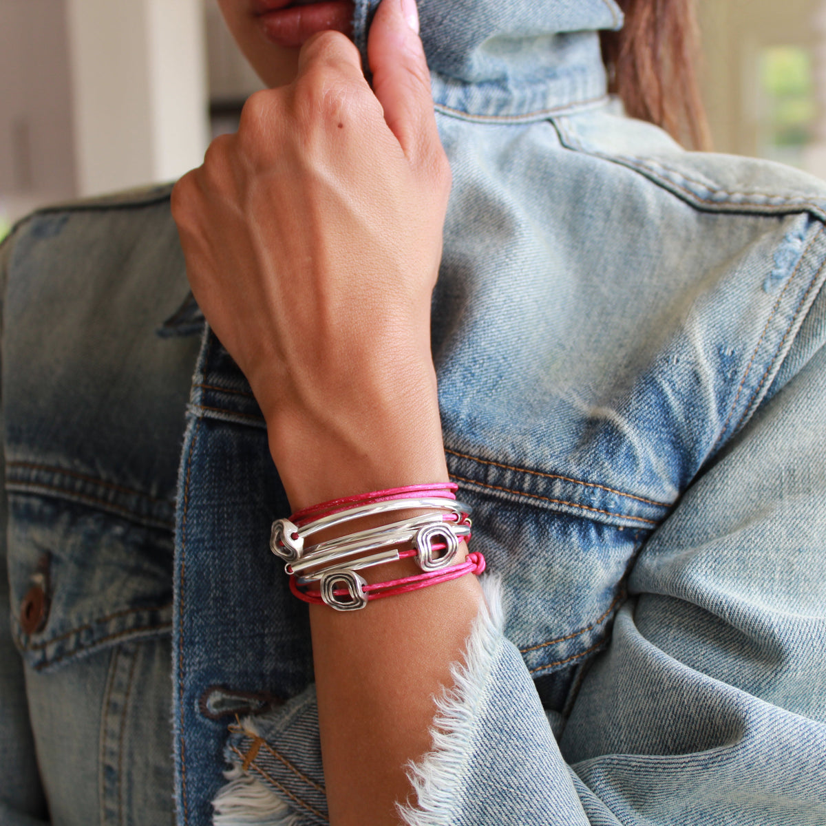 The Aura PINK Convertible Leather Wrap Bracelet & Necklace