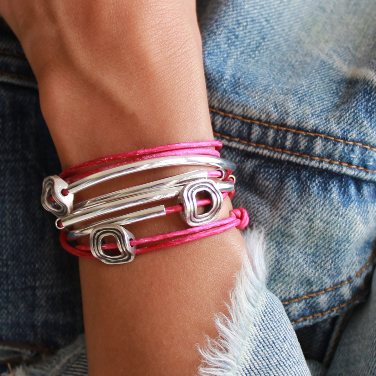The Aura PINK Convertible Leather Wrap Bracelet & Necklace