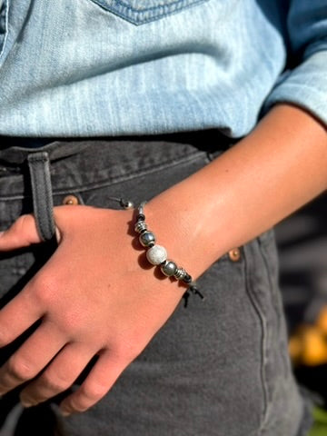 Onyx Shimmer Silver Adjustable Bracelet