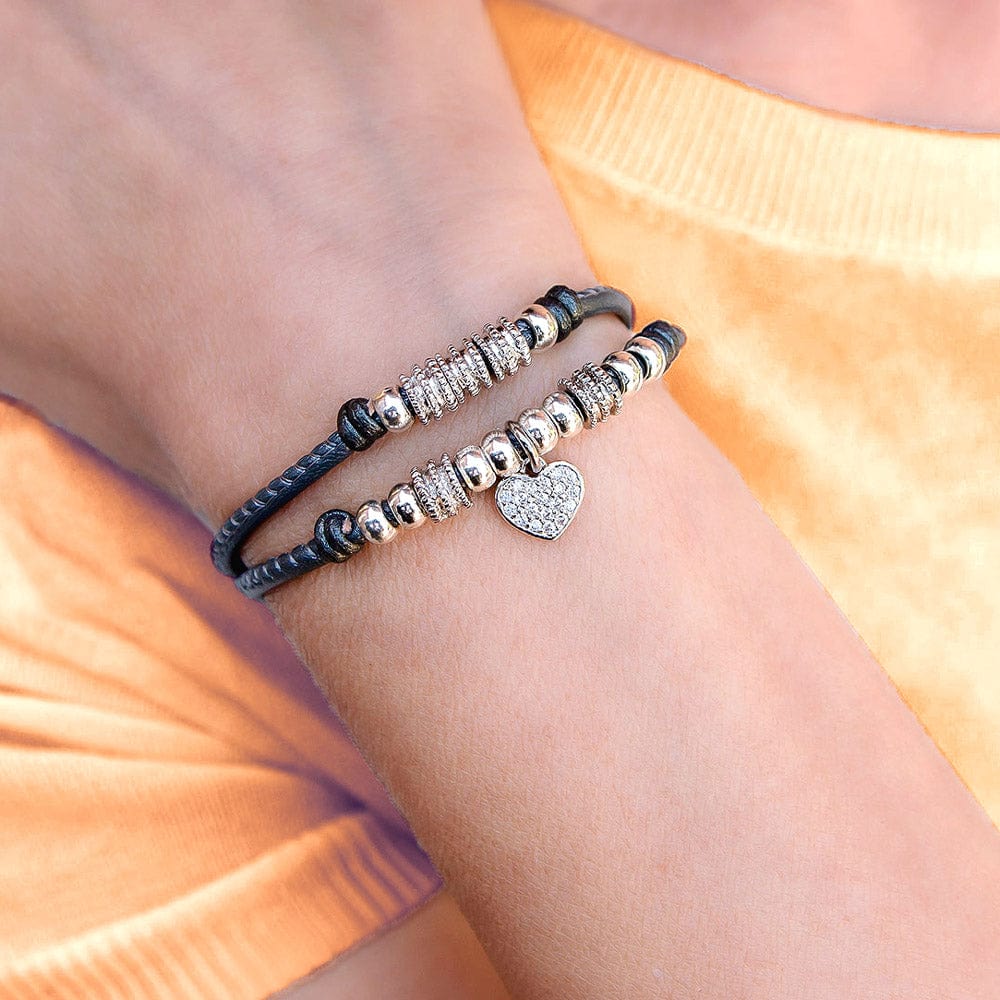 Charlotte Sterling Silver Bracelet in Gunmetal Leather Nappa