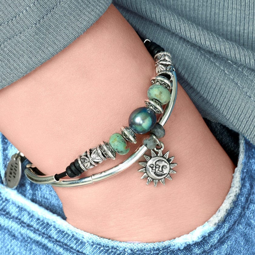 Costa Rica silver bracelet with semi-precious labradorite and silver sun moon charm