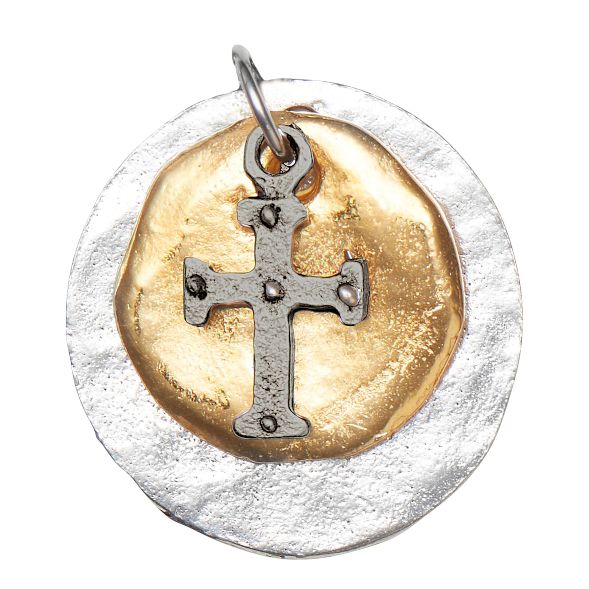 Delphine Gold Disc and Silver Cross Pendant