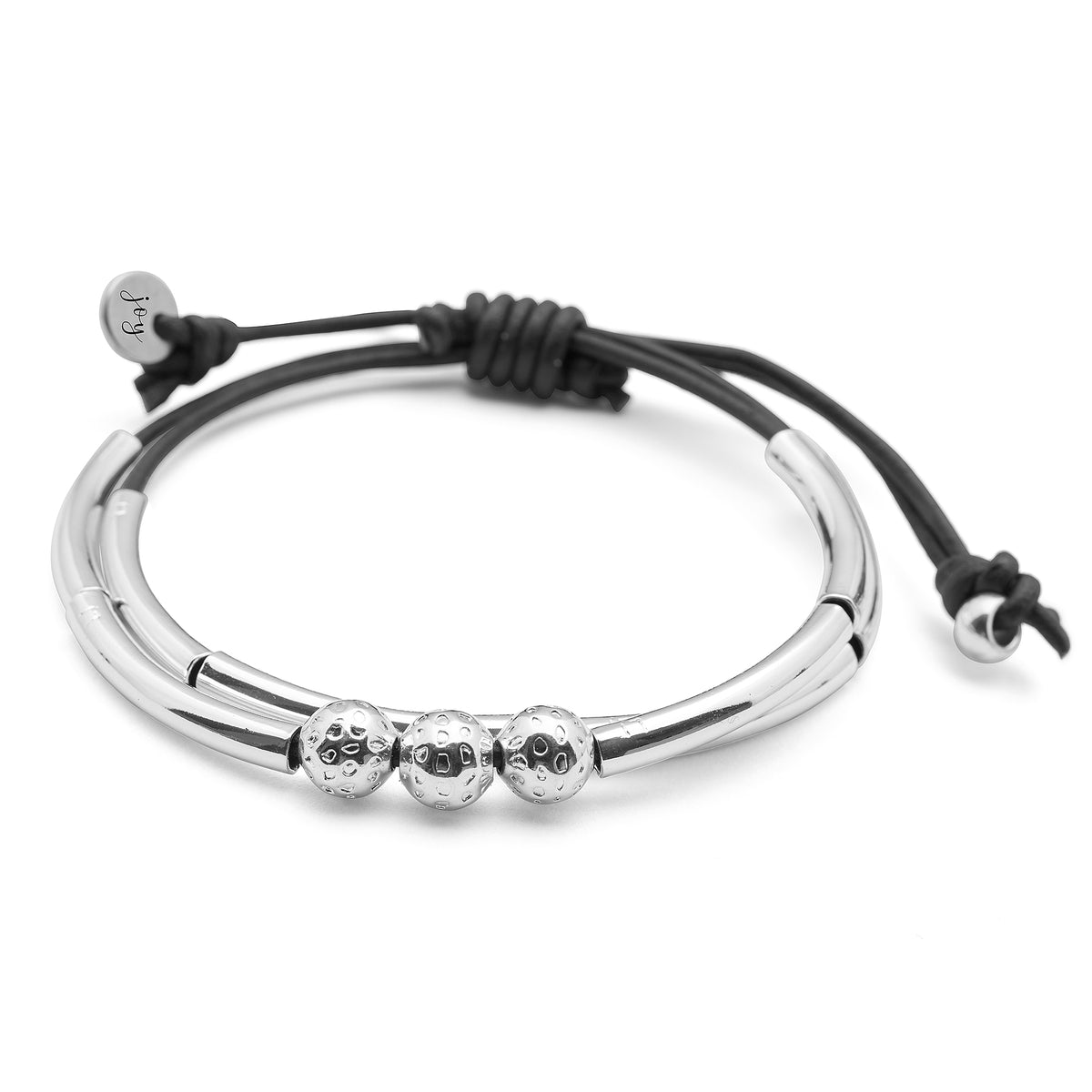 Studio Photo of Dream Adjustable Black Leather & Silver Plate Bracelet