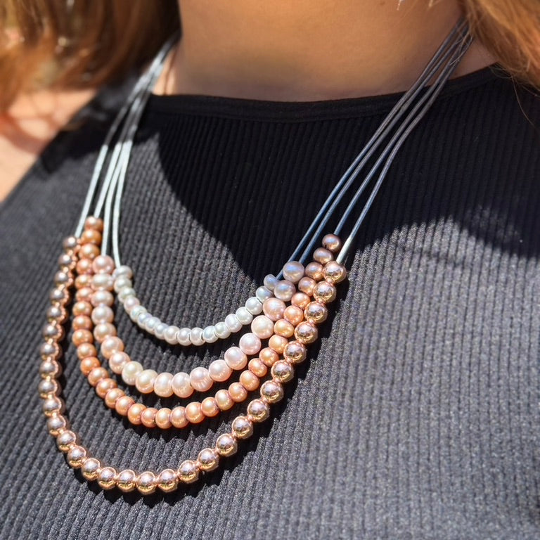 Pearl Essence 4-Strand Freshwater Pearl and Leather Necklace