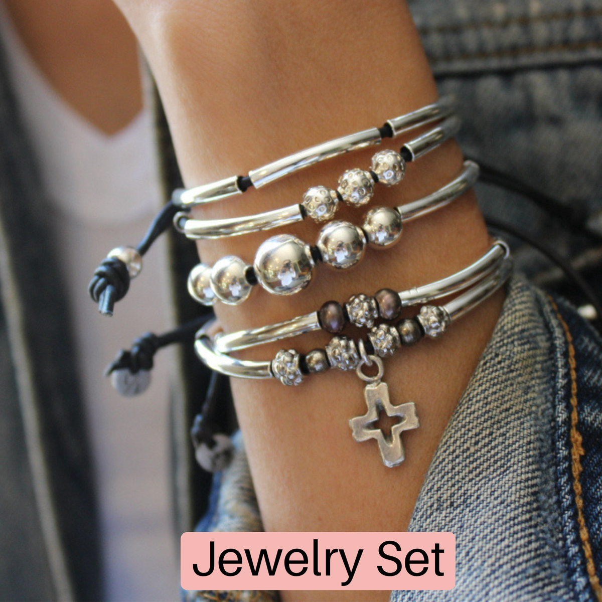 Jewelry Set | Dream, Wisdom & Faith |Trio Adjustable Leather Bracelet