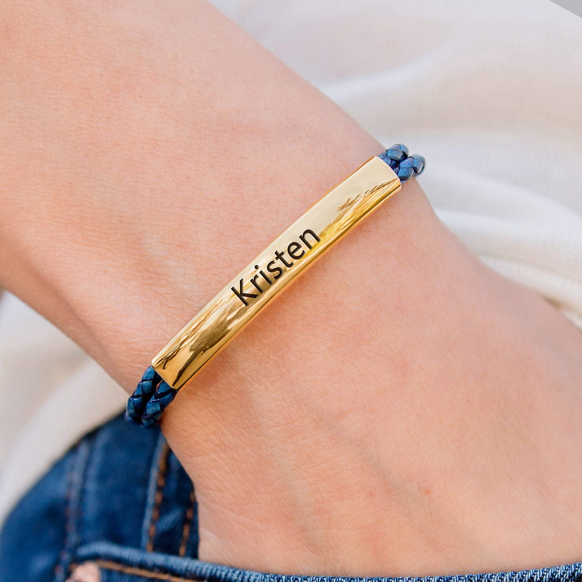 Gold Creations in Blue Leather Bracelet 