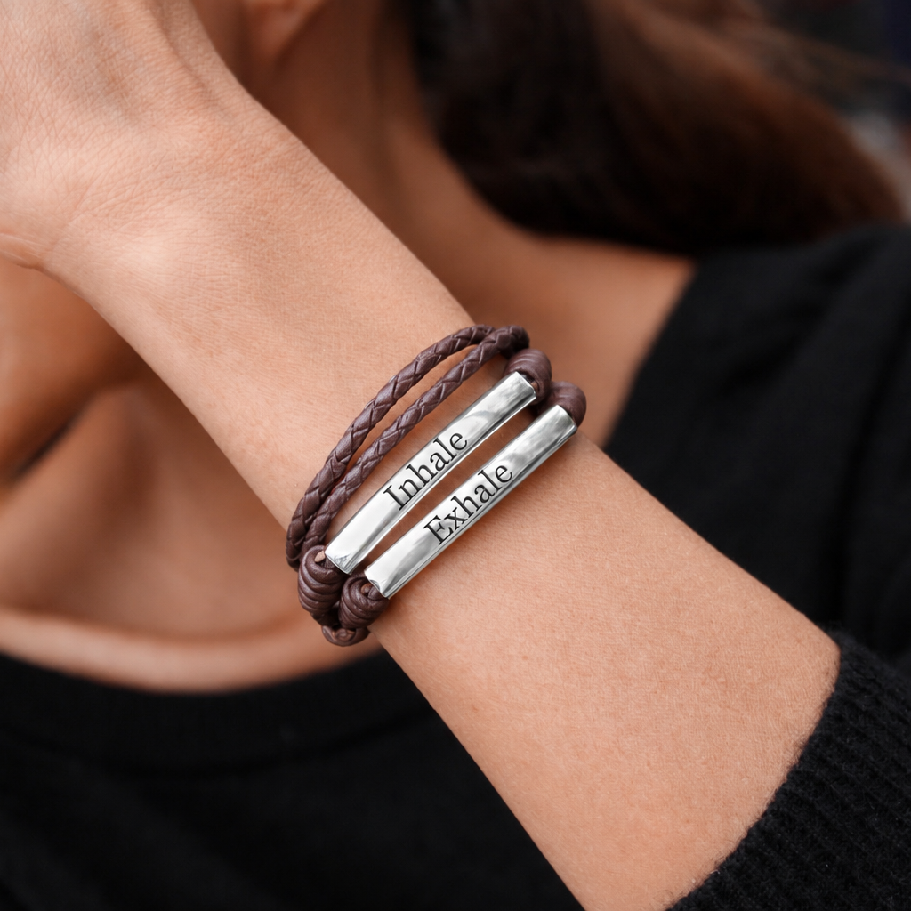 Perfect Pair Personalized Engravable Leather Bracelet in Silver