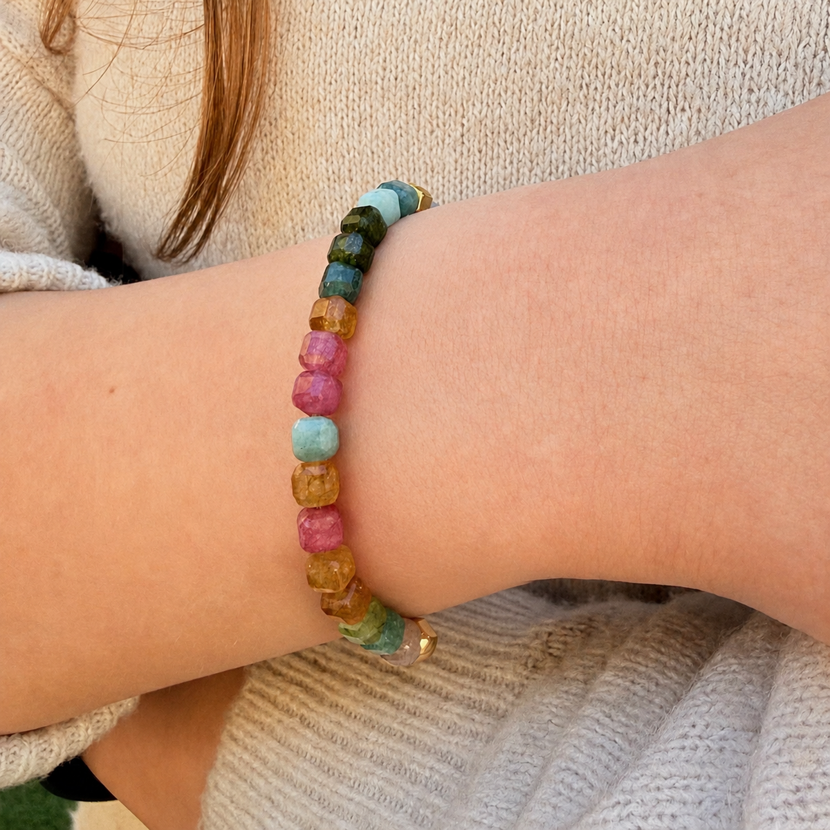Prism Tourmaline Cube Bracelet – 5mm Faceted Natural Gemstones