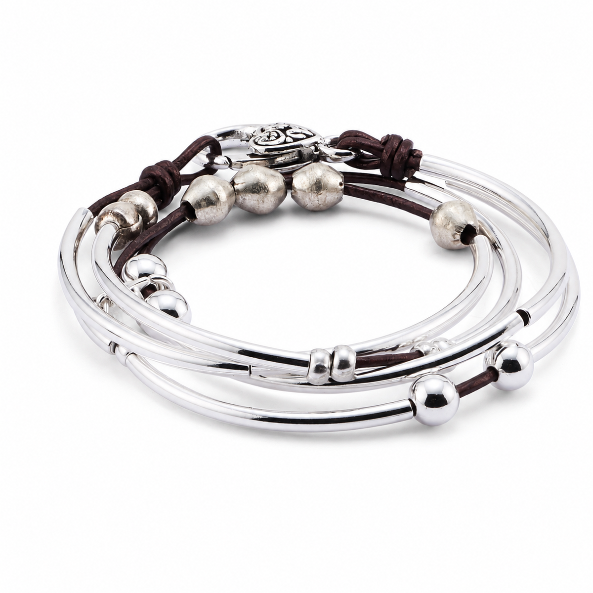 Addie Silver & Black Leather Wrap Bracelet – Charm Ready