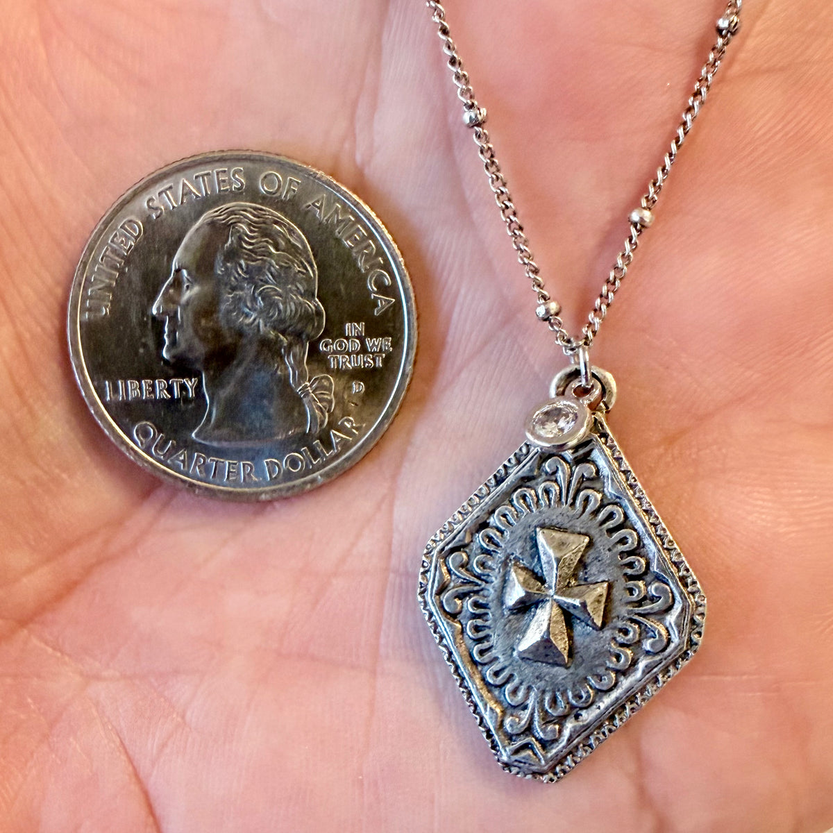 The Vela Cross Necklace – Vintage Silver & Crystal | Handmade in California