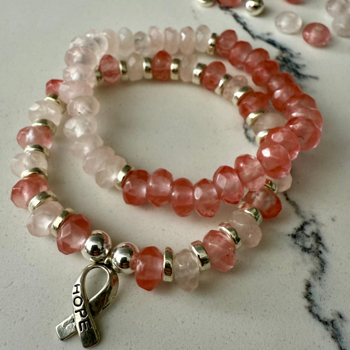 Strength Bracelet Stack with Rose &amp; Cherry Quartz – HOPE Charm