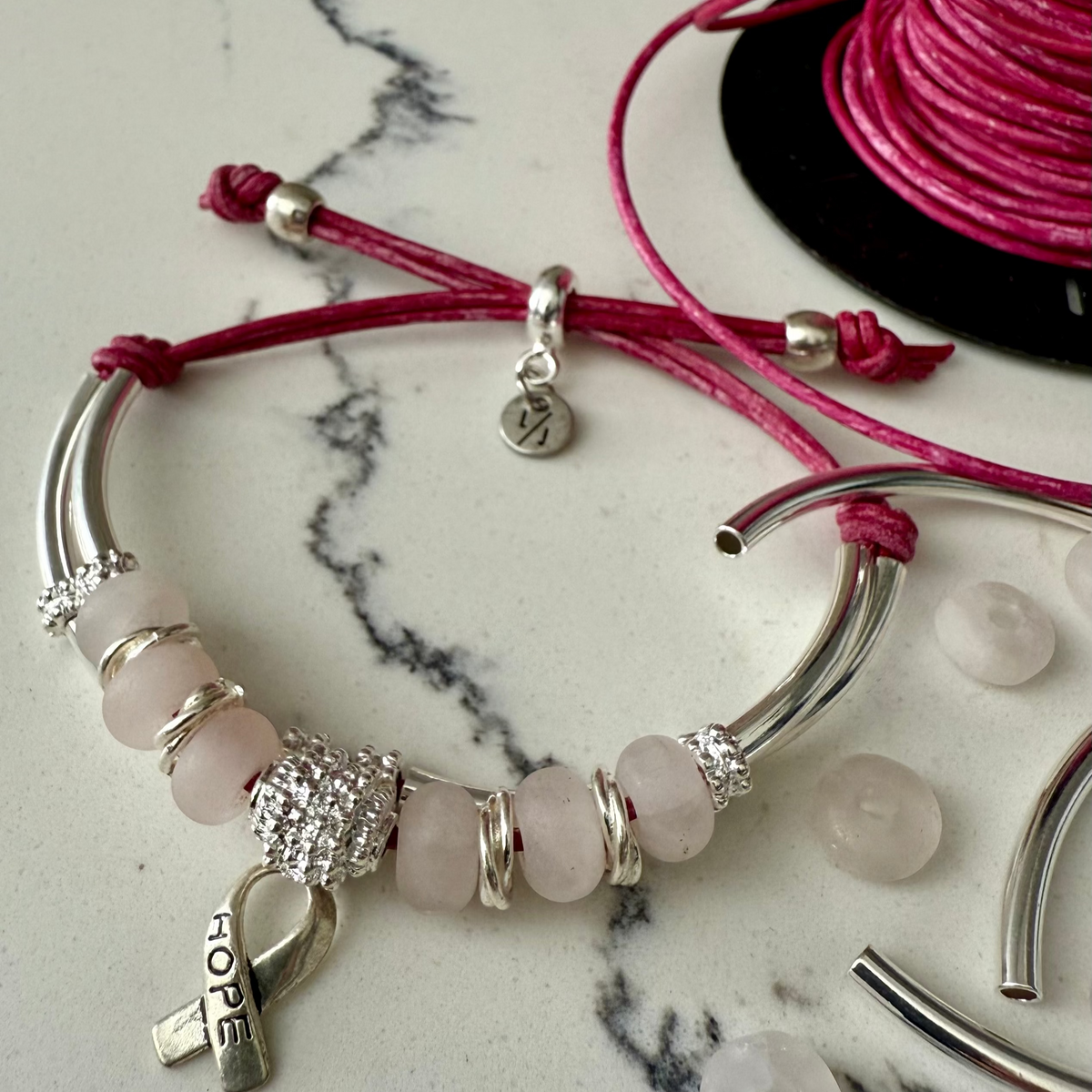Promise Adjustable Bracelet with Pink Leather
