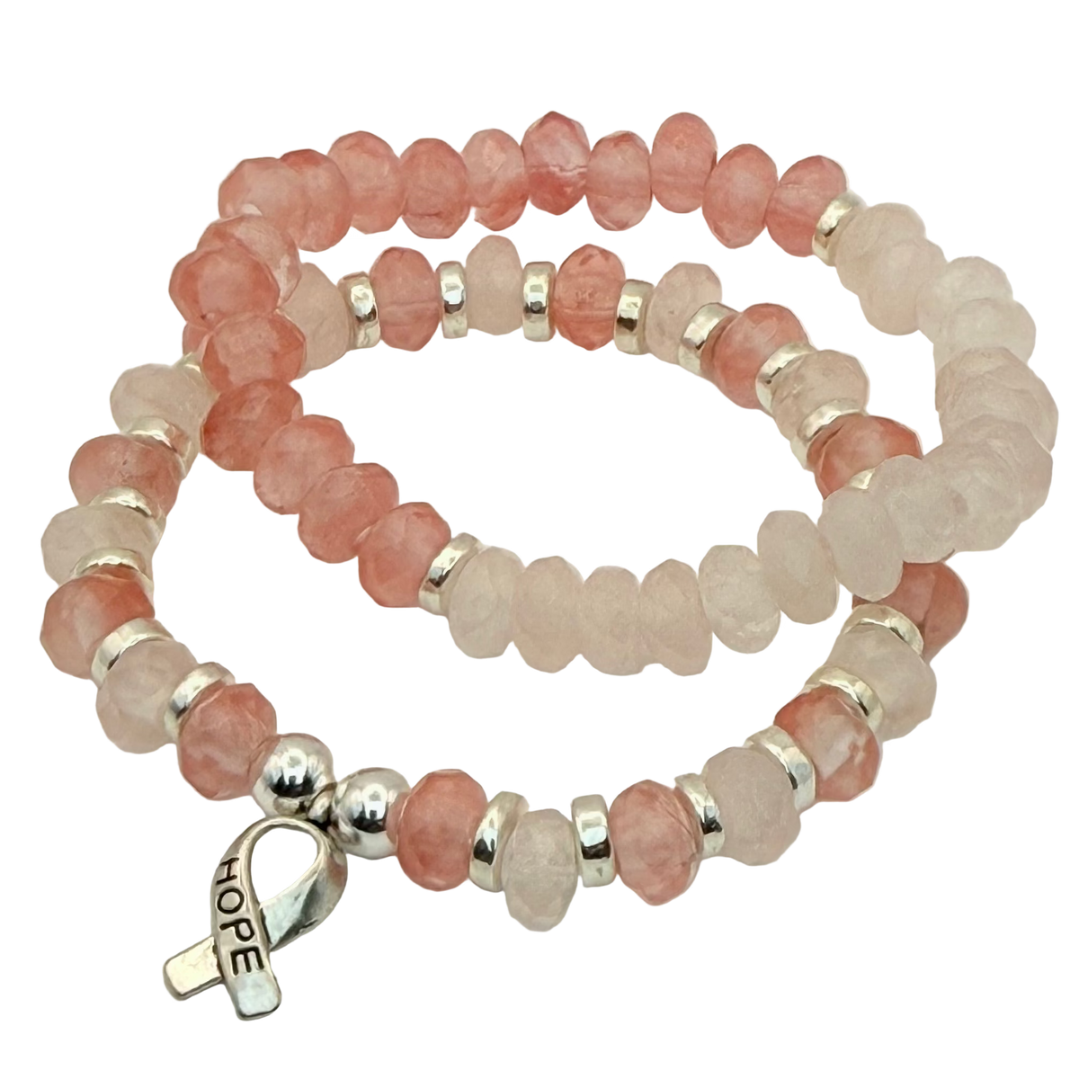 Strength Bracelet Stack with Rose &amp; Cherry Quartz – HOPE Charm