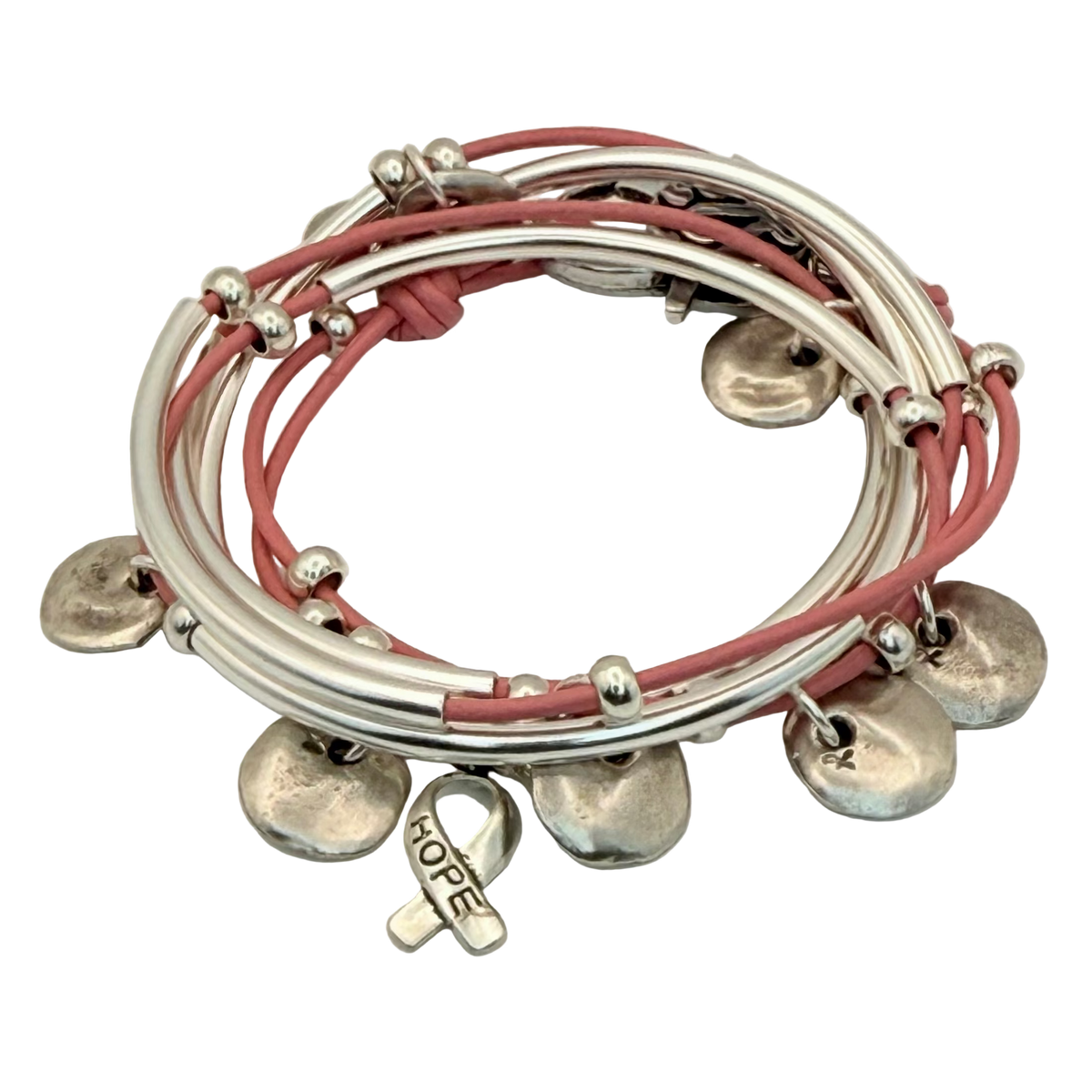 Journey Pink Leather Wrap Bracelet with HOPE Charm