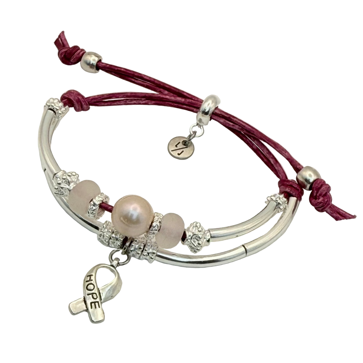 Embrace Adjustable Bracelet - Pink Leather &amp; Awareness Charm