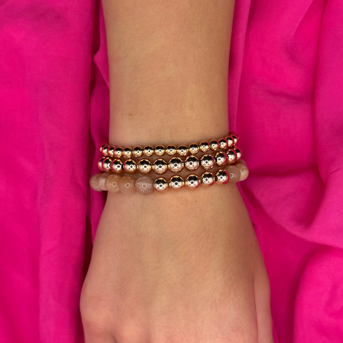 Blush Bracelet Stack with Rose Gold Beads &amp; Pink Sunstone