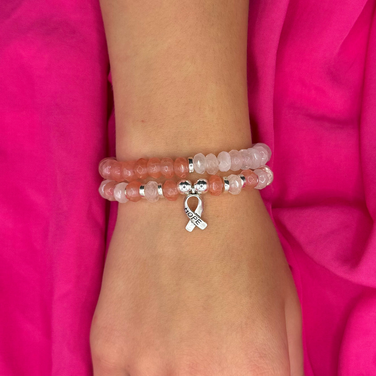 Strength Bracelet Stack with Rose &amp; Cherry Quartz – HOPE Charm