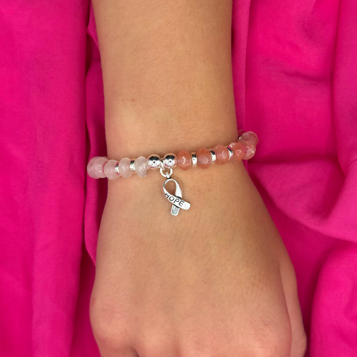 Inspire Bracelet with Rose &amp; Cherry Quartz – HOPE Charm