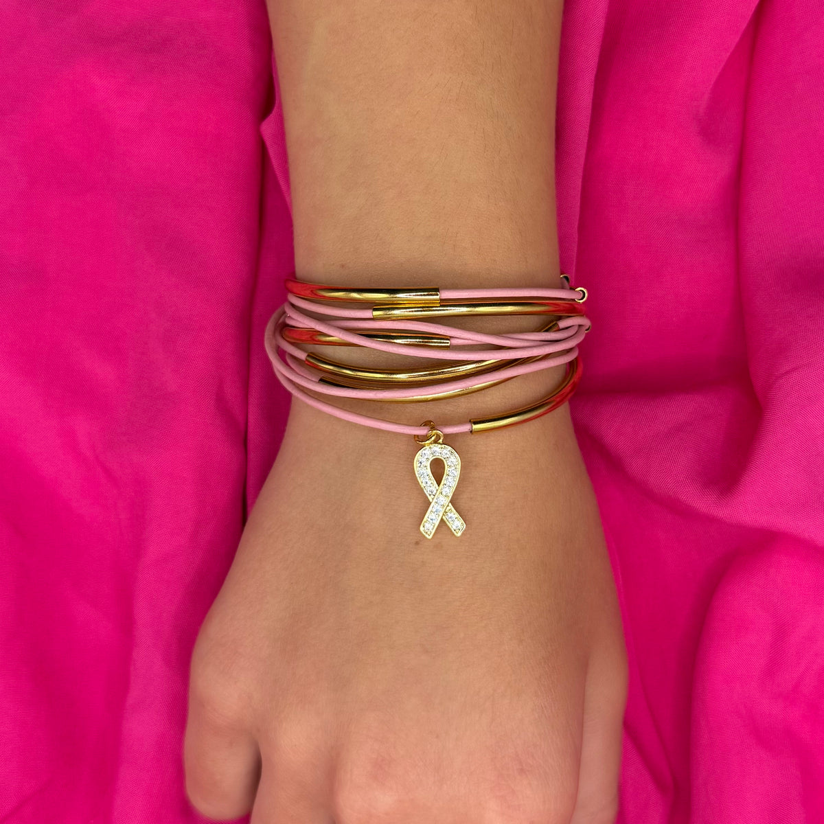 Mini Lizzy Classic Pink Leather Wrap Bracelet