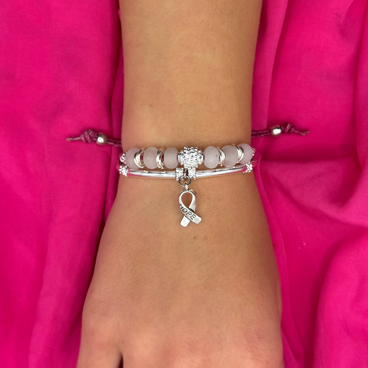 Promise Adjustable Bracelet with Pink Leather