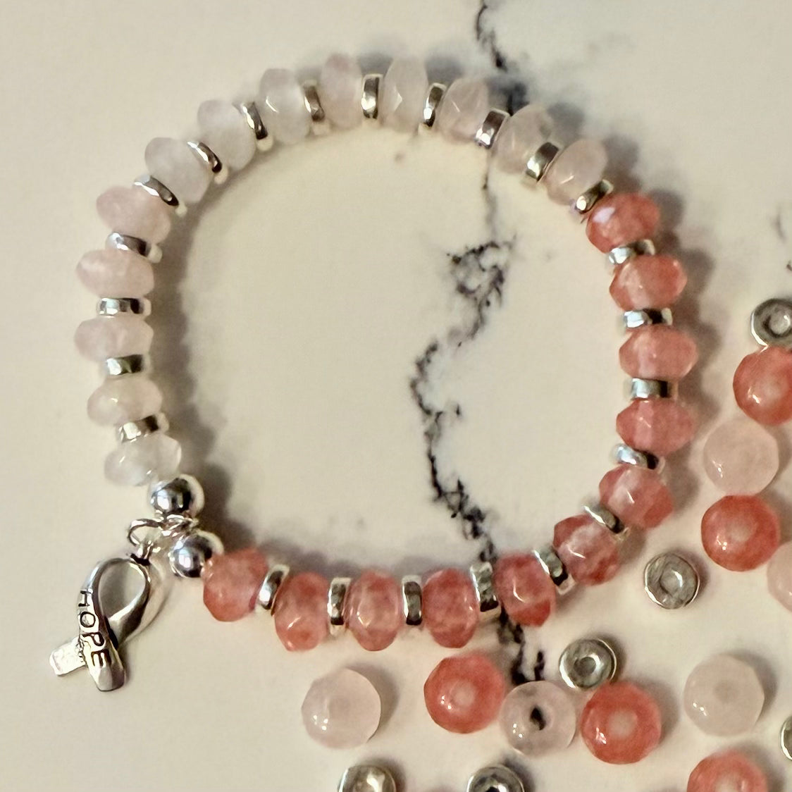 Inspire Bracelet with Rose &amp; Cherry Quartz – HOPE Charm