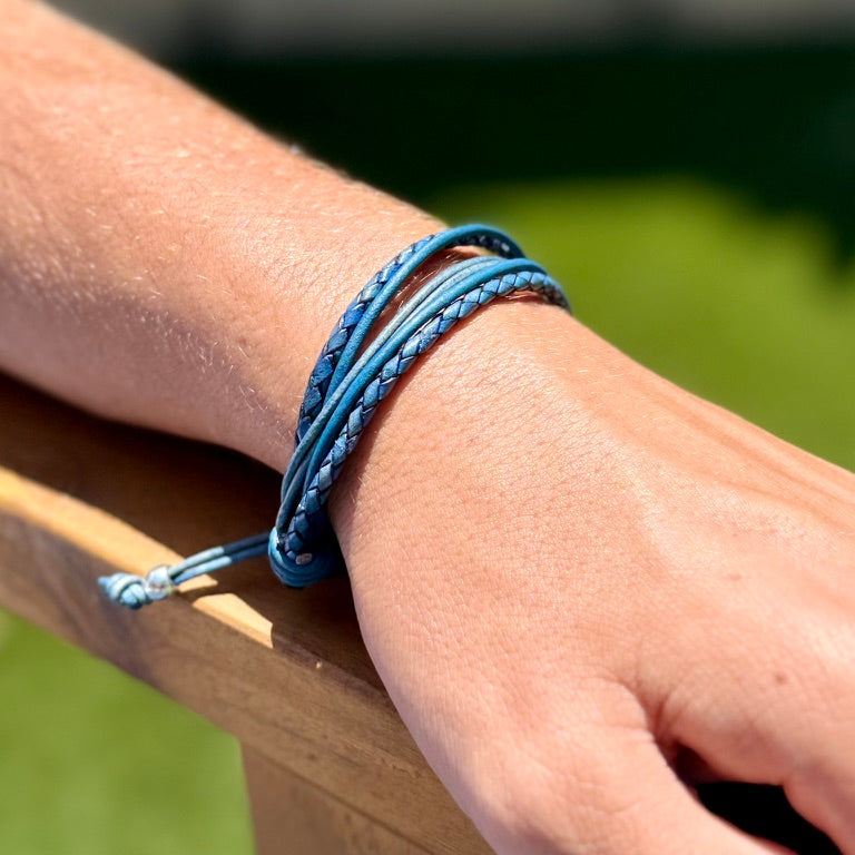 Men’s Kai Adjustable Natural Blue Leather Bracelet