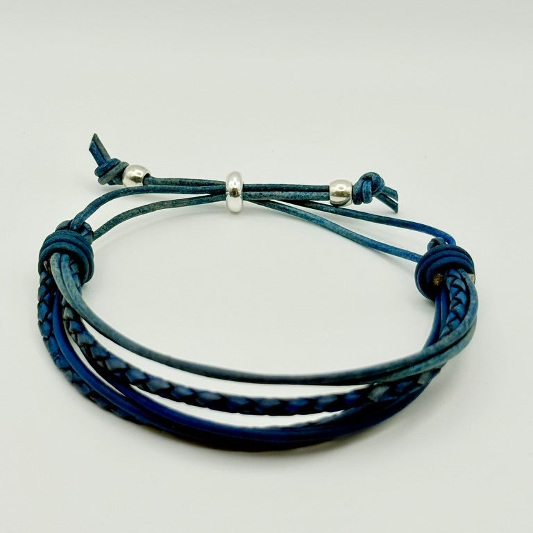 Men’s Kai Adjustable Natural Blue Leather Bracelet