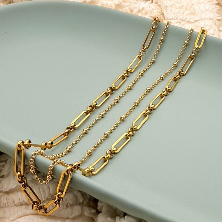 Lana 2-Layer Gold-Plated Paperclip and Satellite Chain Necklace