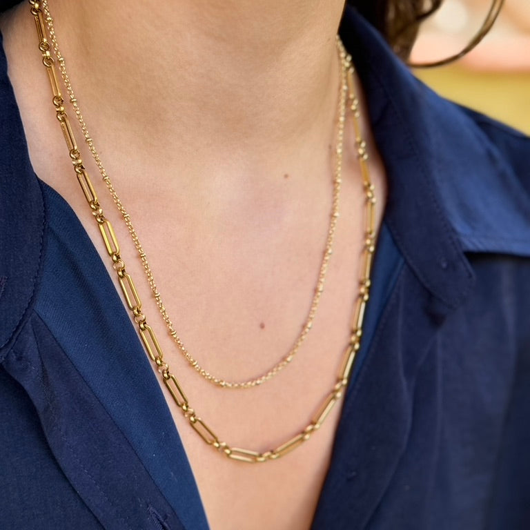Lana 2-Layer Gold-Plated Paperclip and Satellite Chain Necklace