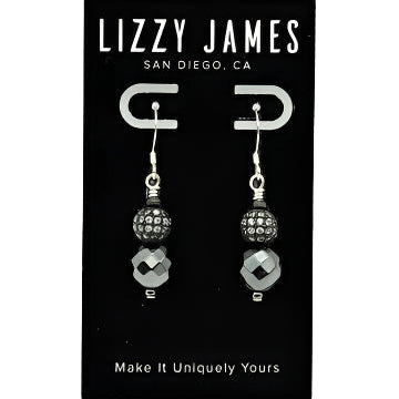 Pair of earrings on a Lizzy James card with 'San Diego, CA' text.