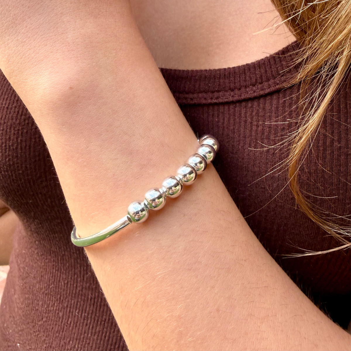 Lori Silver Beaded Stretch Handmade Bracelet | Shop Lizzy James