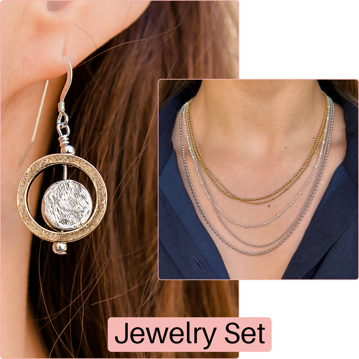 Jewelry Set | Luna Necklace & Cameron Earring | Mixed Metal Gold & Silver Jewelry | Handmade in the USA