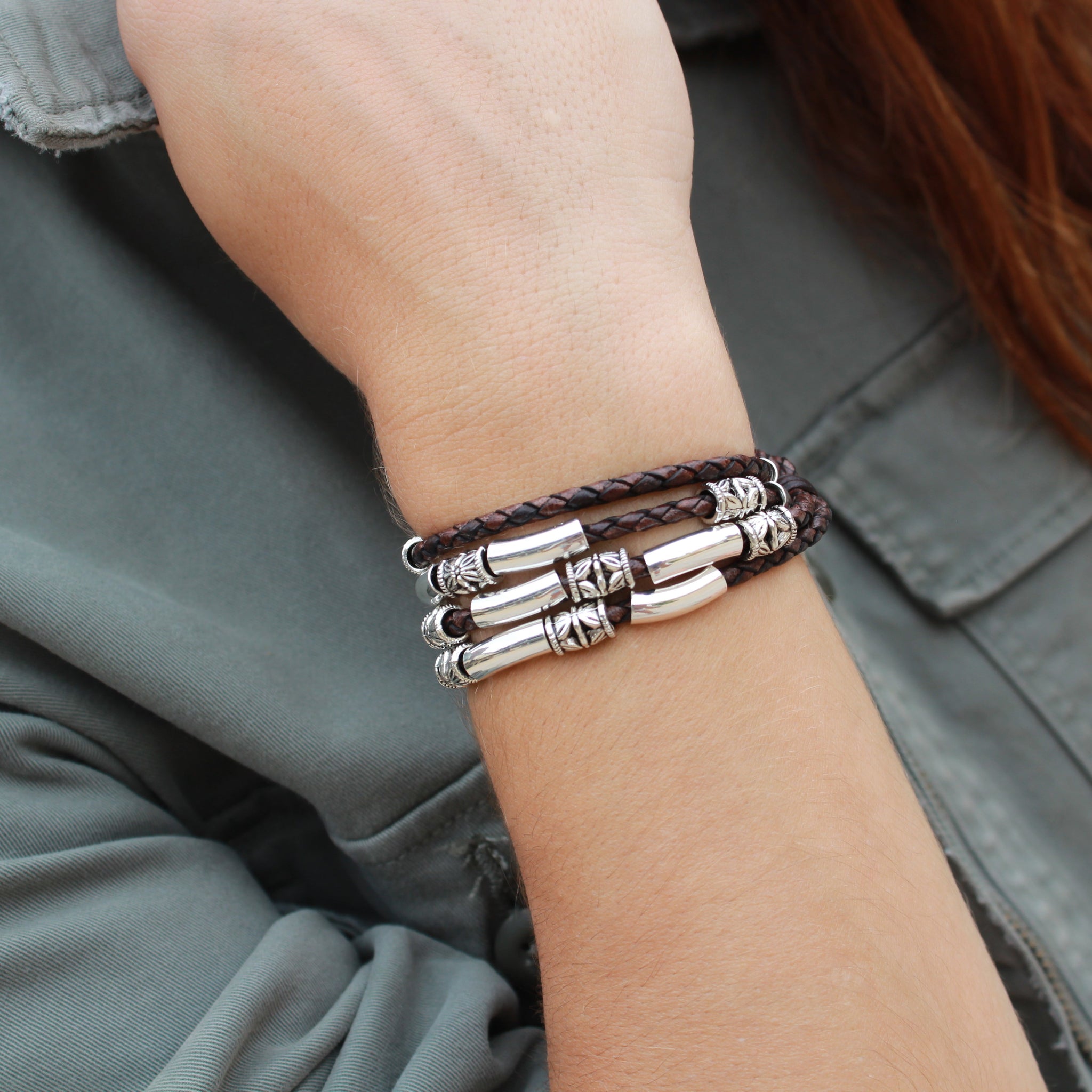 Maxi Braided Brown Leather Wrap Bracelet | Handmade Jewelry