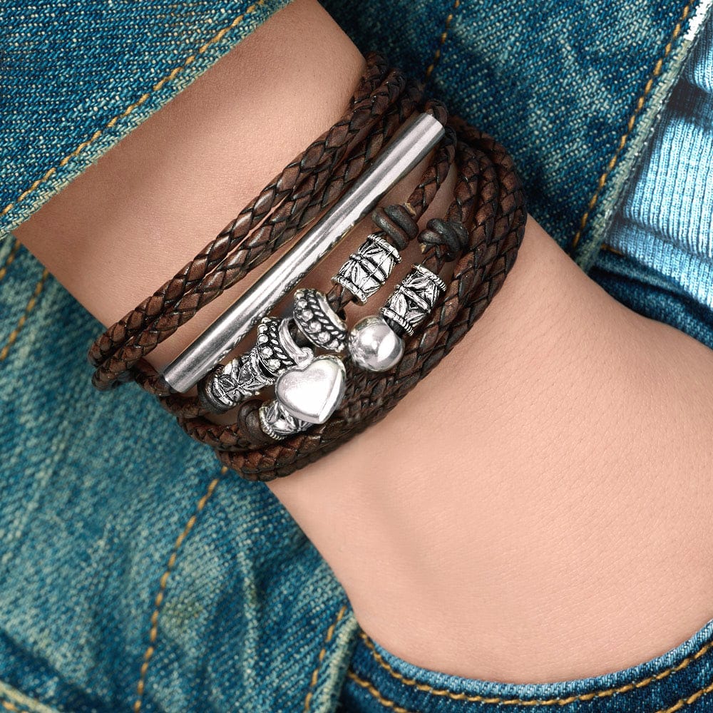 Brown Leather Wrap Bracelet Necklace W Silver Beads XLarge