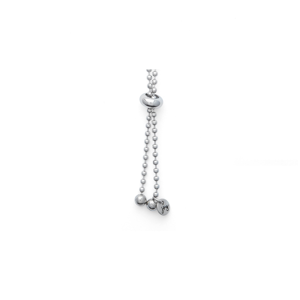 Silver necklace with ball chain on a white background
