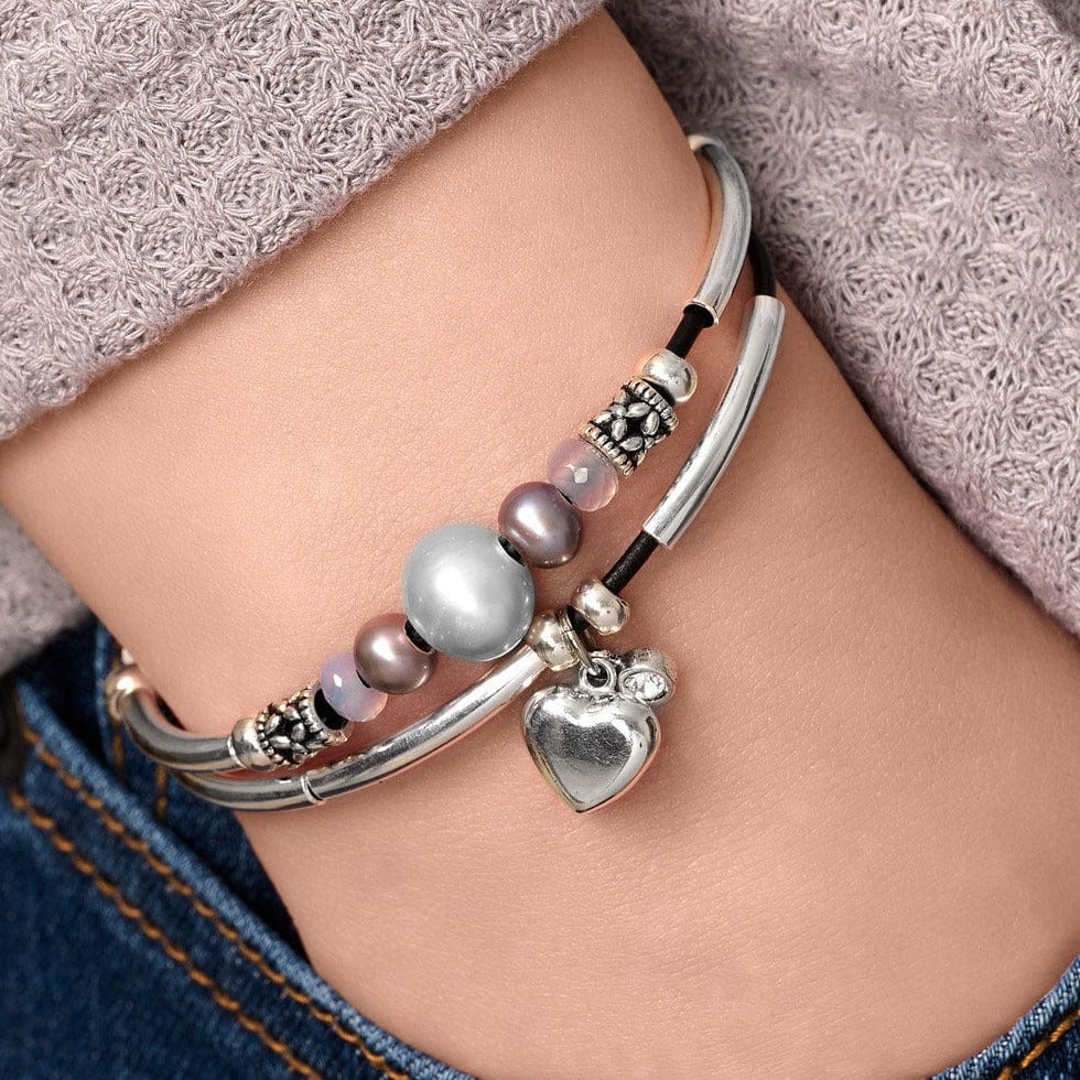  Shades of Grey Silver and Leather Bracelet with Semi-Precious Chalcedony and Pearl