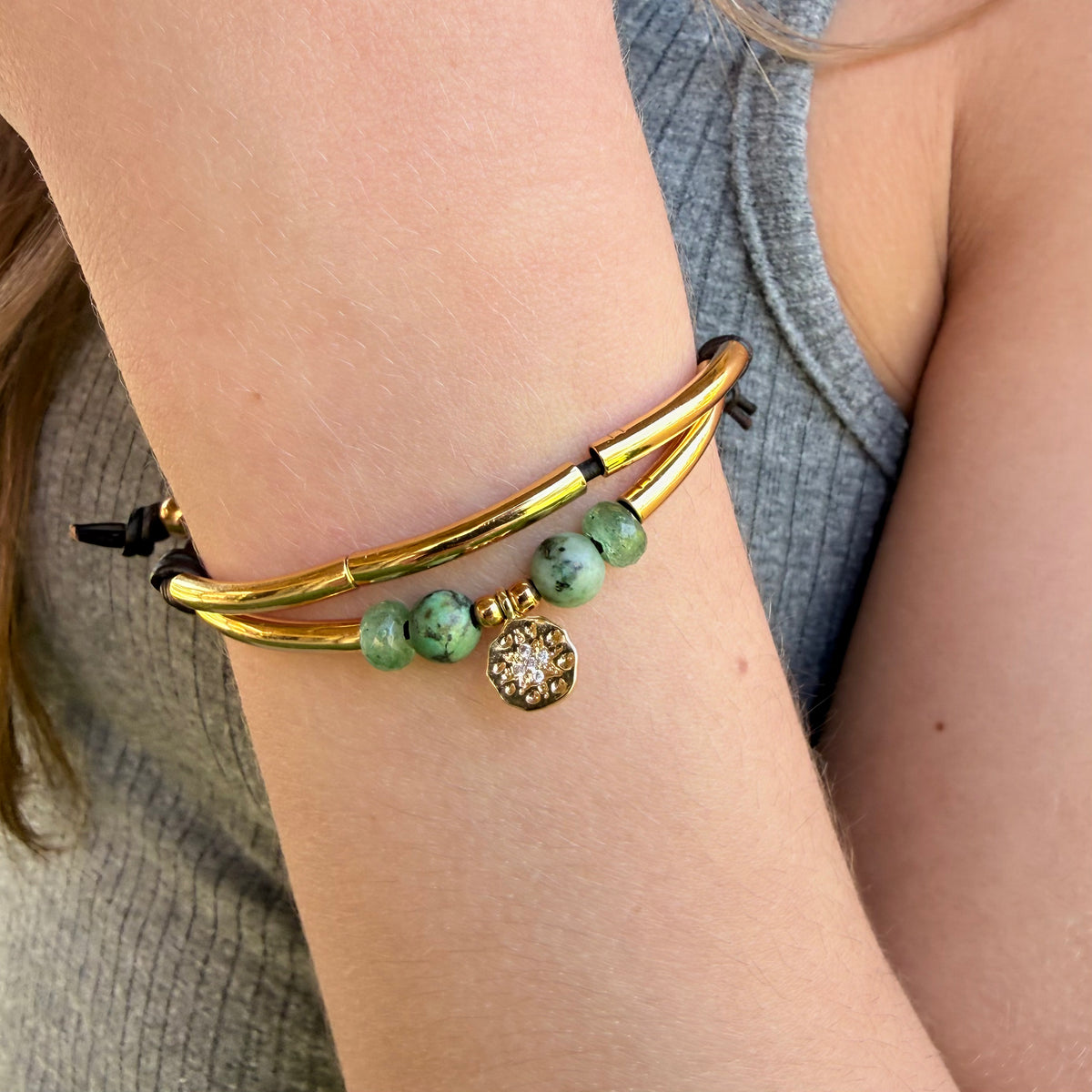 The Sierra Adjustable Bracelet – African Turquoise & Gold | Handmade in California