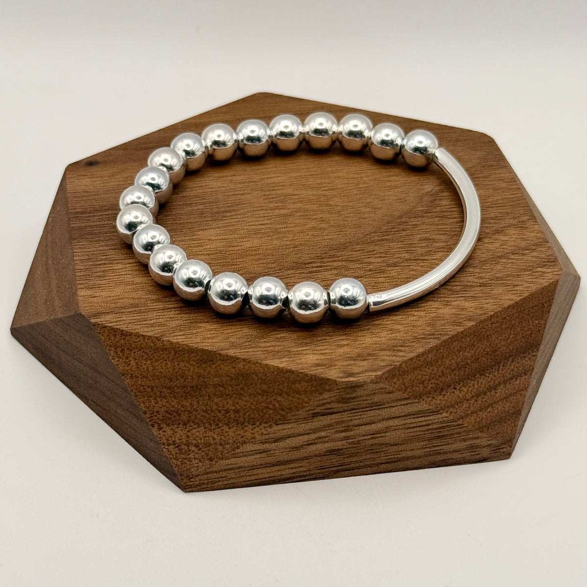 Lori Silver Beaded Stretch Handmade Bracelet | Shop Lizzy James