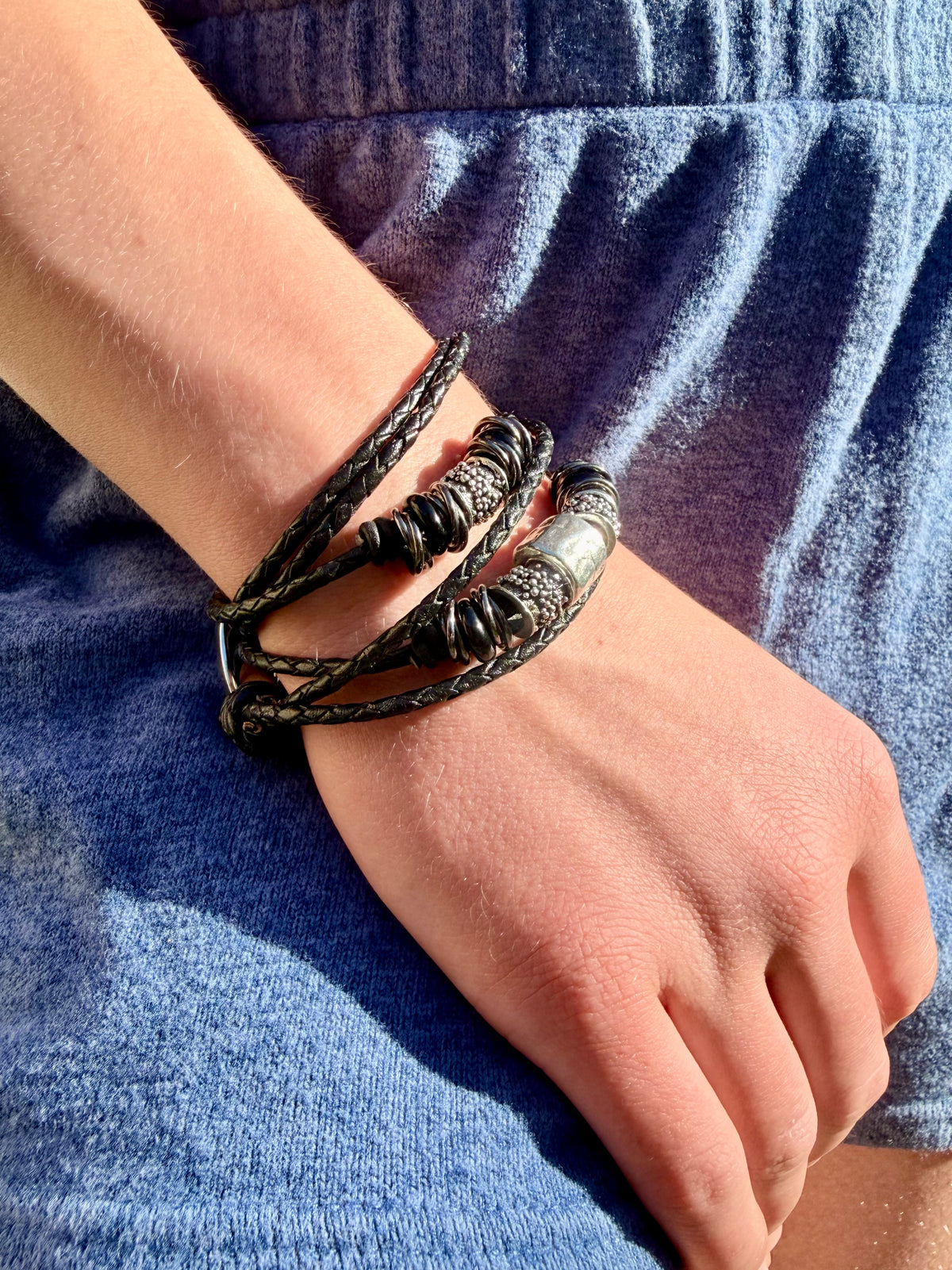 The Slate Bolo Wrap Bracelet – Black Leather & Mixed Silver | Handmade in California