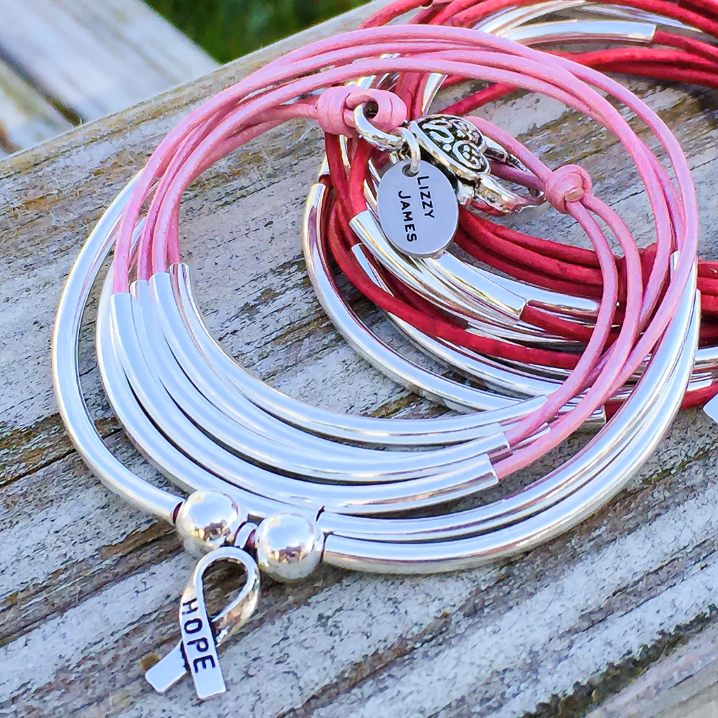 Girlfriend Pink Leather Wrap Bracelet with Awareness Charm