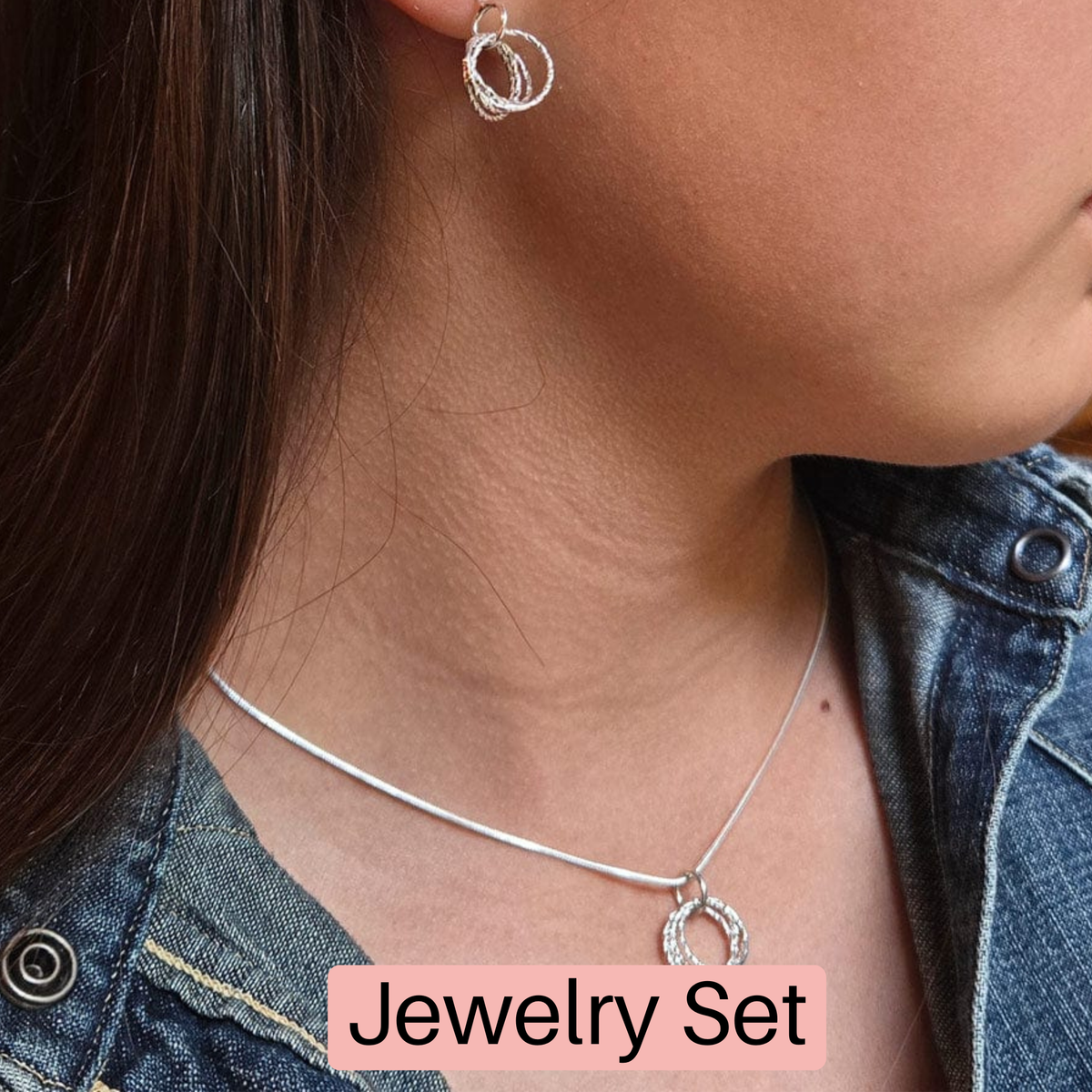 Jewelry Set | Sterling Silver Quad Circles Earring & Necklace - Handmade