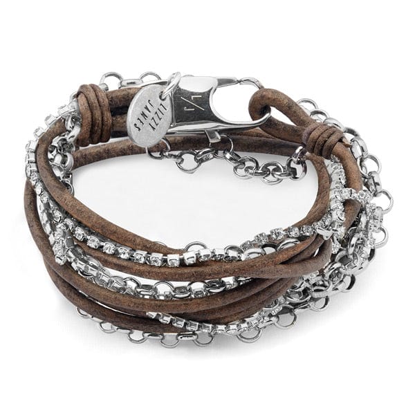 Sydney bracelet with rhinestone chain, natural brown and gray 
