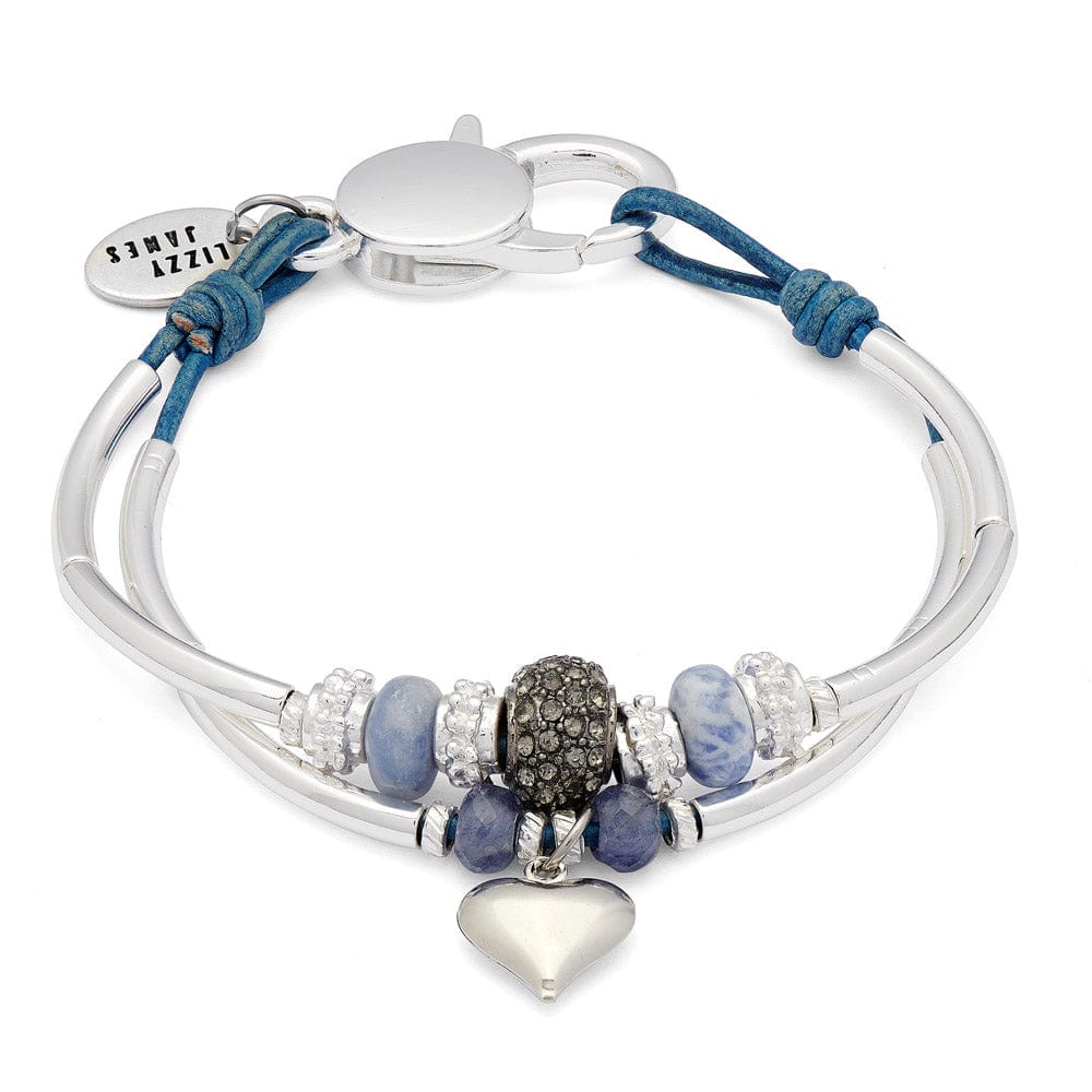 Symphony silver Bracelet with Semi Precious Sodalite with shiny heart charm