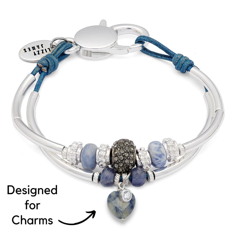 Symphony silver Bracelet with Semi Precious Sodalite with sodalite heart charm duo