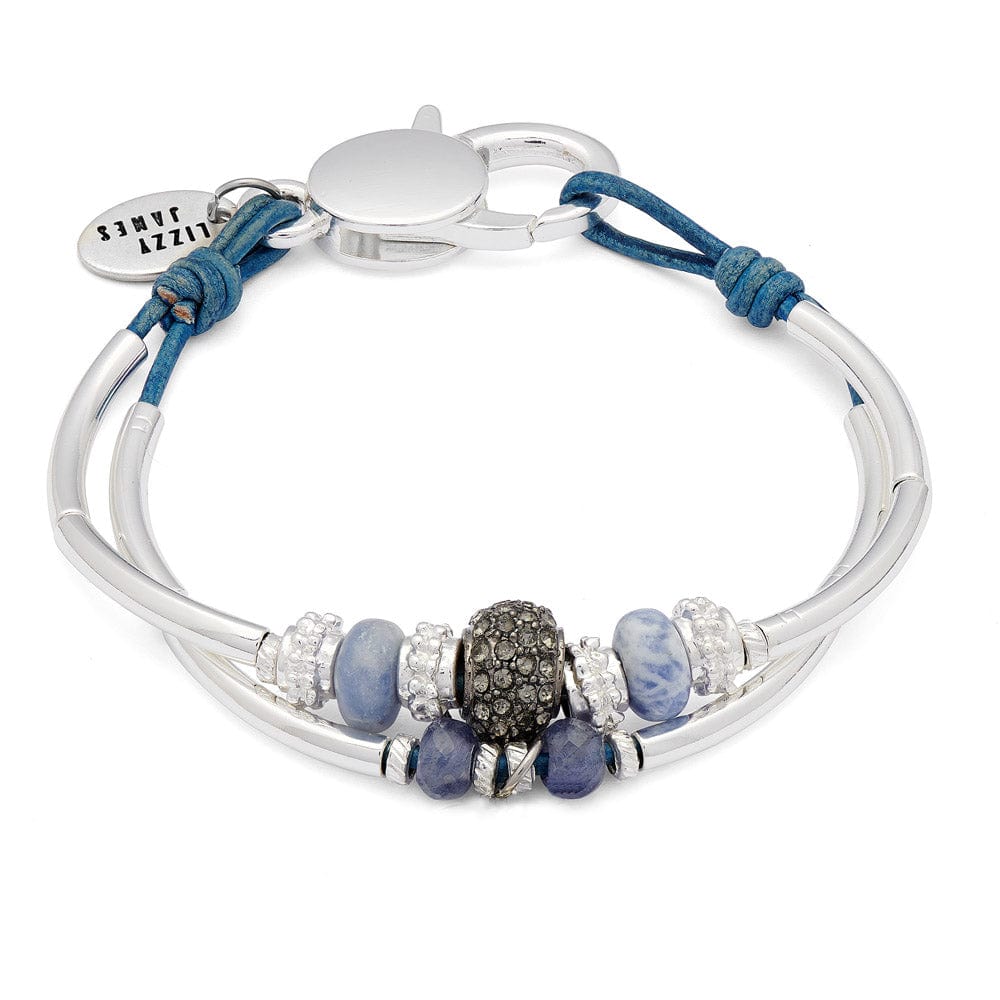 Symphony silver and leather Bracelet with Semi Precious Sodalite