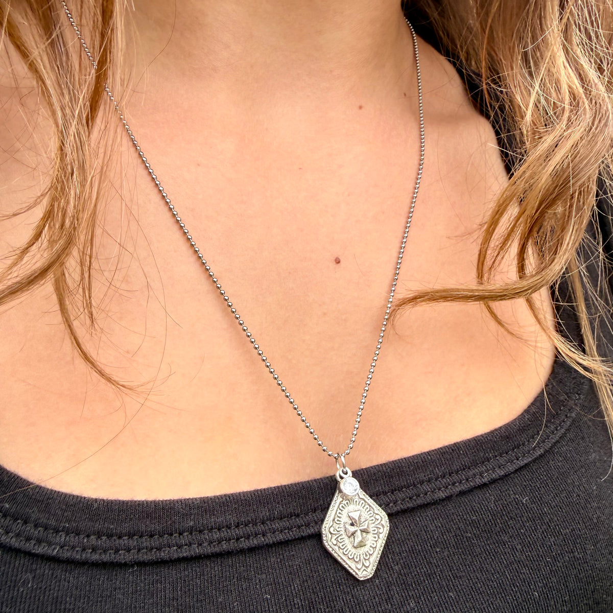 The Vela Cross Necklace – Vintage Silver & Crystal | Handmade in California