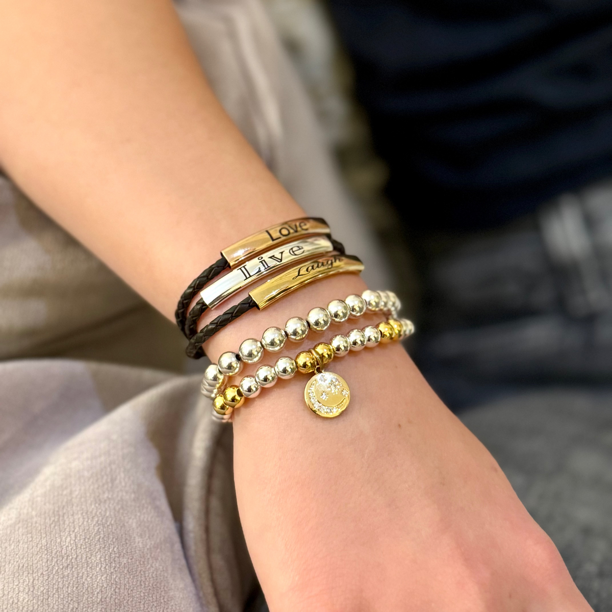 Zenzie Gold & Silver Beaded Bracelet – Stackable Stretch Bracelet